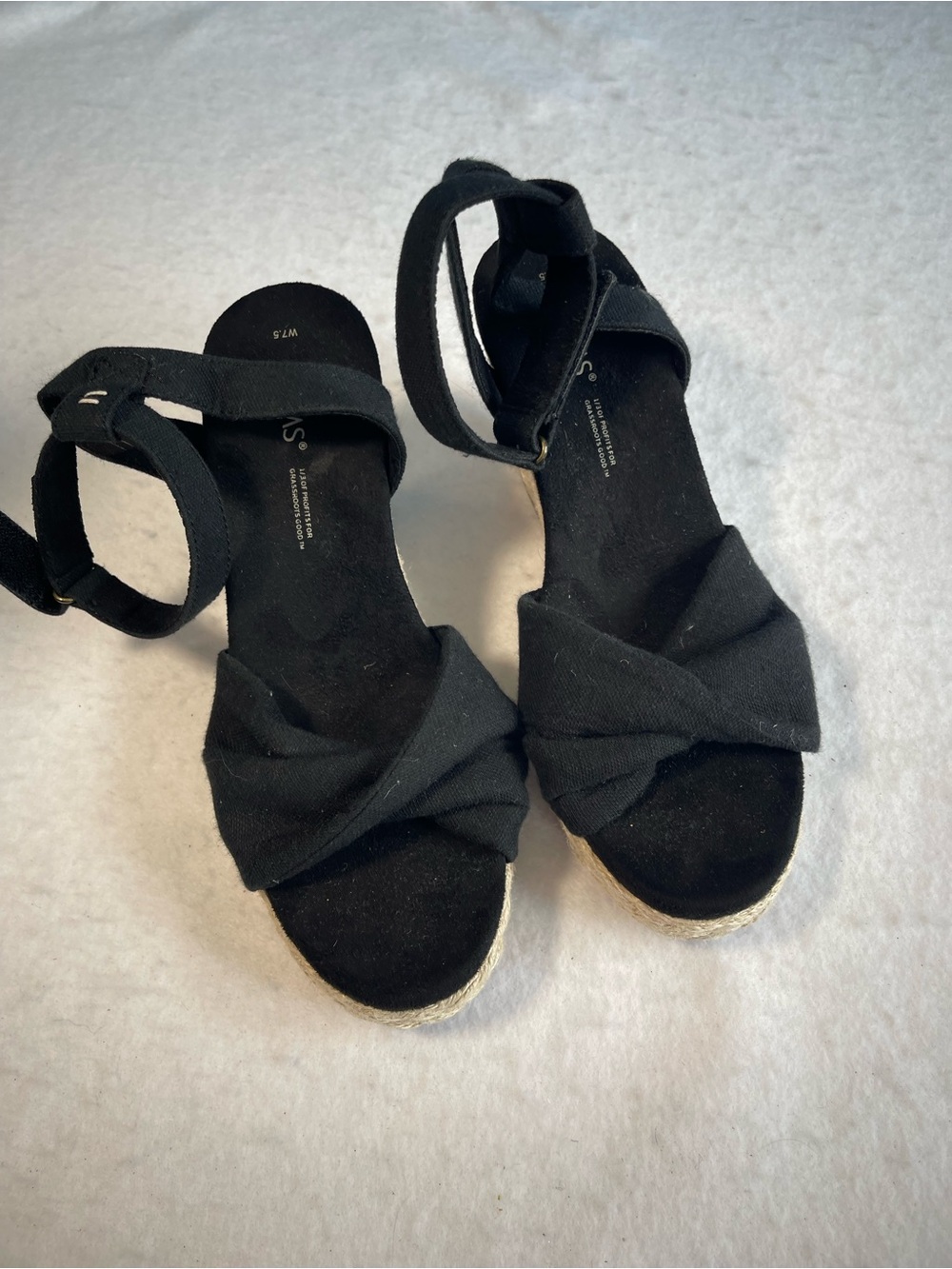 TOMS Black Canvas Espadrille Wedge Sandals Ankle Strap Women’s 7.5 - Picture 5 of 12